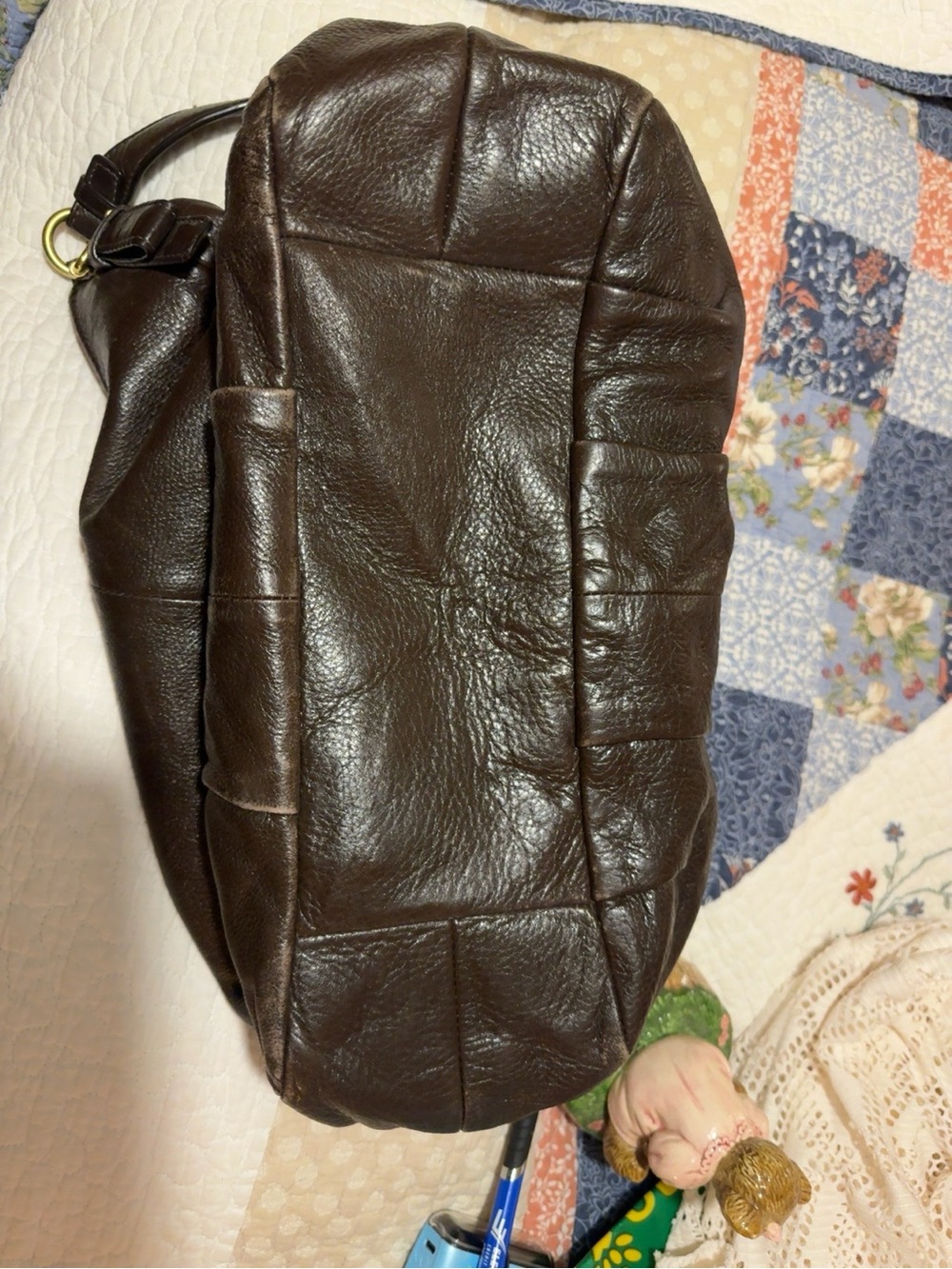 Coach Dark Brown Pebbled Leather Shoulder Bag with Gold Hardware - Picture 4 of 6